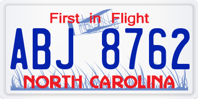 NC license plate ABJ8762