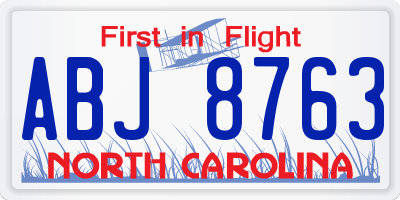 NC license plate ABJ8763