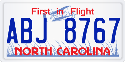 NC license plate ABJ8767