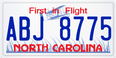 NC license plate ABJ8775