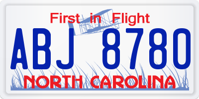 NC license plate ABJ8780