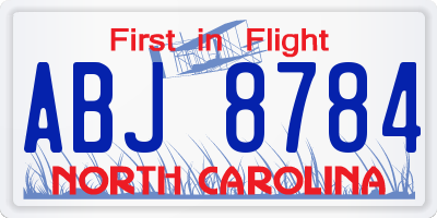 NC license plate ABJ8784