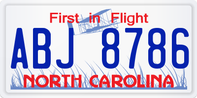 NC license plate ABJ8786