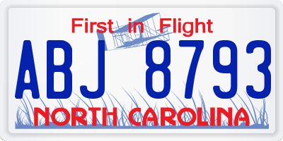 NC license plate ABJ8793