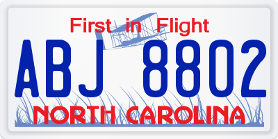 NC license plate ABJ8802