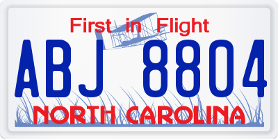 NC license plate ABJ8804