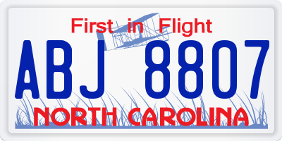 NC license plate ABJ8807