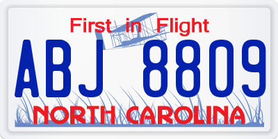 NC license plate ABJ8809