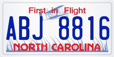 NC license plate ABJ8816