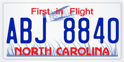 NC license plate ABJ8840