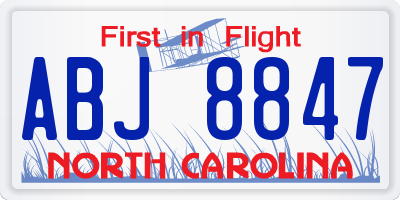 NC license plate ABJ8847