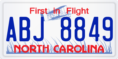 NC license plate ABJ8849
