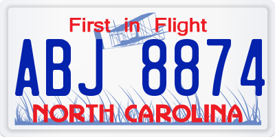 NC license plate ABJ8874
