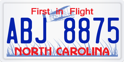 NC license plate ABJ8875