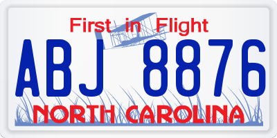 NC license plate ABJ8876