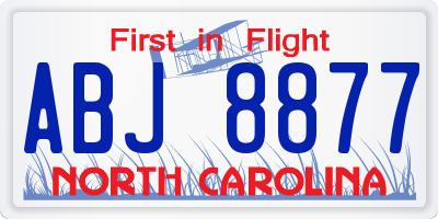 NC license plate ABJ8877