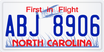 NC license plate ABJ8906