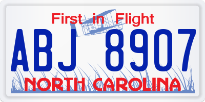 NC license plate ABJ8907