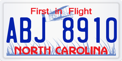 NC license plate ABJ8910