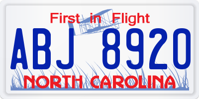 NC license plate ABJ8920