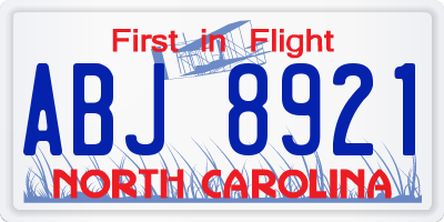 NC license plate ABJ8921