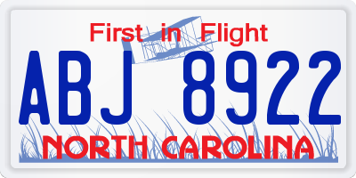 NC license plate ABJ8922