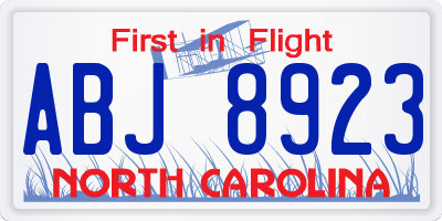 NC license plate ABJ8923