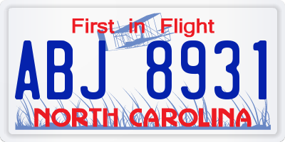 NC license plate ABJ8931