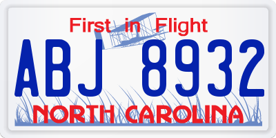 NC license plate ABJ8932