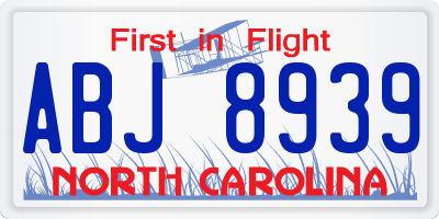 NC license plate ABJ8939