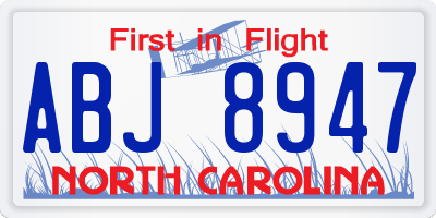 NC license plate ABJ8947
