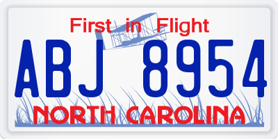 NC license plate ABJ8954