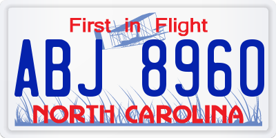 NC license plate ABJ8960