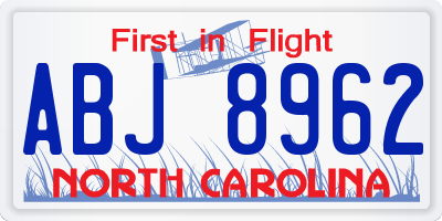 NC license plate ABJ8962