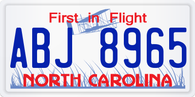 NC license plate ABJ8965