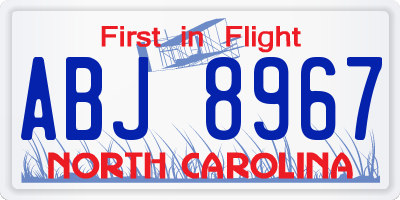 NC license plate ABJ8967