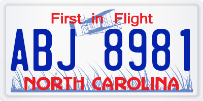 NC license plate ABJ8981