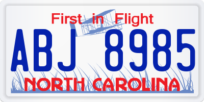 NC license plate ABJ8985