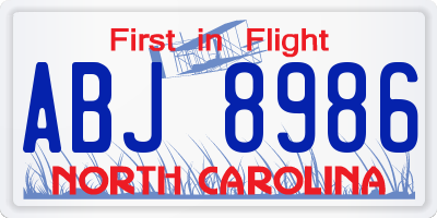 NC license plate ABJ8986