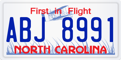 NC license plate ABJ8991