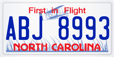 NC license plate ABJ8993