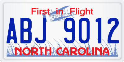 NC license plate ABJ9012