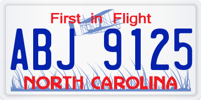 NC license plate ABJ9125