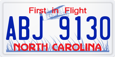 NC license plate ABJ9130