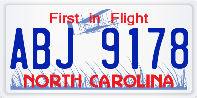 NC license plate ABJ9178