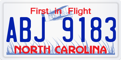 NC license plate ABJ9183