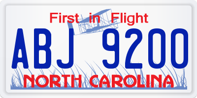 NC license plate ABJ9200