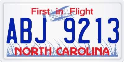 NC license plate ABJ9213