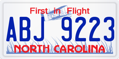 NC license plate ABJ9223