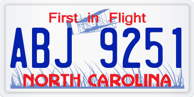 NC license plate ABJ9251